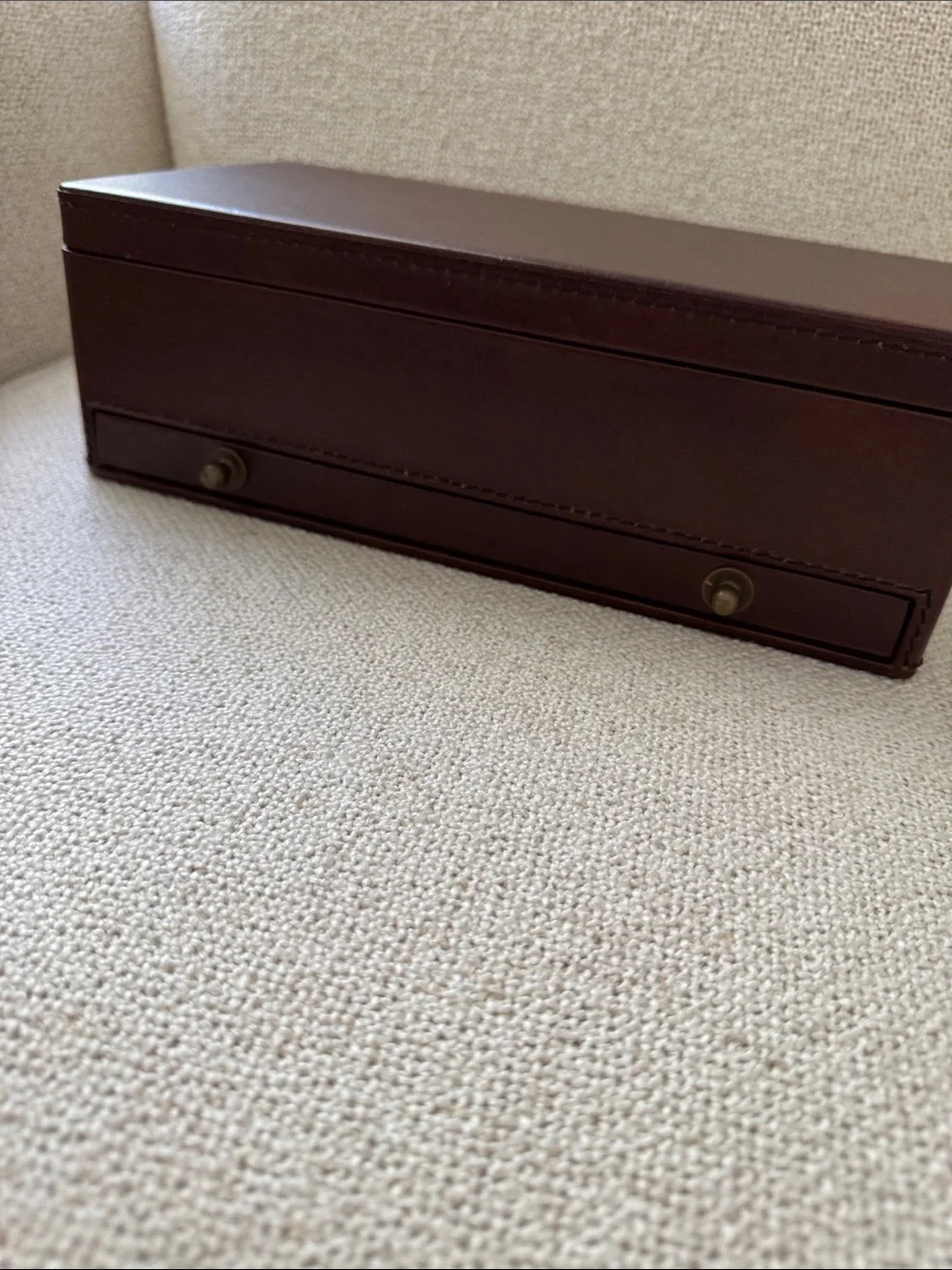 Pottery Barn Brown Leather Men’s Accessory Box with Brass Pulls